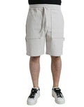 Men's Beige Cotton Corduroy Logo Bermuda Shorts