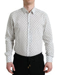 White Patterned Men Gold Formal Dress Shirt Cotton