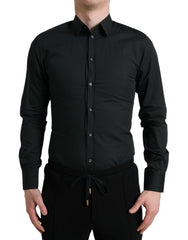 Men's Black Cotton Silk Formal Gold Dress Shirt