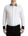 Men's White Cotton Jacquard Formal Gold Dress Shirt