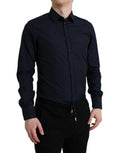 Men's Navy Blue Slim Fit Formal Gold Dress Shirt Cotton