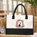 Personalizada Acuarela Vintage Marco Floral Retrato de Mascota Bolsa de Lona Grande con Nombre Viaje Aniversario Cumpleaños Regalo para Mujeres Amantes de las Mascotas
