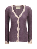 Valentino Lurex Knit with Lace Trim Cardigan — Purple