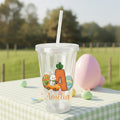 Personalizado Pascua zanahoria conejo 16 oz de plástico transparente taza de paja con el nombre y la inicial de Pascua Día de cumpleaños de regalo para los niños