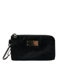 Men's Logo-Plaque Nylon Coin Purse Black Leather