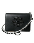 Women's Crystal-Embellished Calf Leather Card Case Black Brass Cases