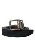 Men's Black Goat Leather Antique Metal Buckle Belt