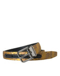 Men's Gold Leather Jacquard Silver Metal Buckle Belt