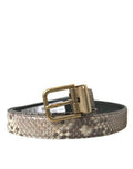 Men's Brown Python Leather Gold Metal Buckle Belt