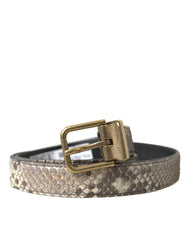 Men's Brown Python Leather Gold Metal Buckle Belt