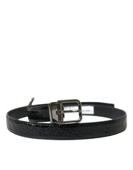 Men's Black Leather Silver Metal Buckle Belt