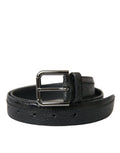 Men's Black Exotic Leather Silver Metal Buckle Belt