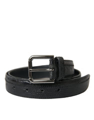 Men's Black Exotic Leather Silver Metal Buckle Belt