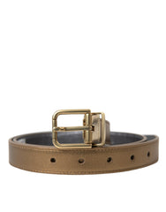 Men's Metallic Gold Calf Leather Metal Buckle Belt