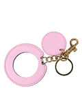 Women's Pink Calf Leather Gold Metal Logo Print Keyring Keychain And Accessory