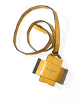 Women's Yellow Crocodile Leather Logo Print Lanyard Keychain Alligator Accessory