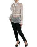 Women's White Silk Long Sleeves Ascot Collar Top Cotton