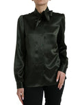 Women's Gray Long Sleeves Ascot Collar Blouse Top Dark Silk