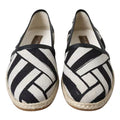Men's Black White Stripes Slip On Espadrille Shoes Linen Leather