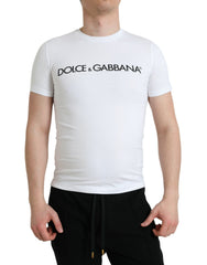 Men's White Logo Print Cotton Crew Neck T-Shirt