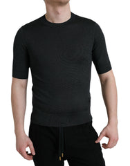 Men's Dark Gray Crew Neck Short Sleeves T-Shirt Silk