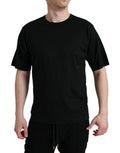 Men's Black Logo Embossed Crew Neck Short Sleeves T-Shirt Cotton