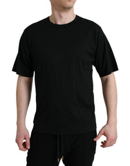 Men's Black Logo Embossed Crew Neck Short Sleeves T-Shirt Cotton
