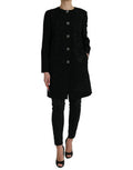 Women's Black Floral Wool Button Embellished Jacket Virgin Elastane Clothing