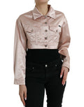 Women's Pink Cotton Stretch Collared Cropped Jacket Elastane Clothing