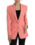 Women's Pink Polyester Single Breasted Blazer Jacket Viscose Elastane Clothing