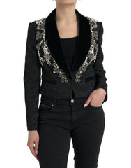 Women's Black Crystal Embellished Overcoat Jacket Clothing