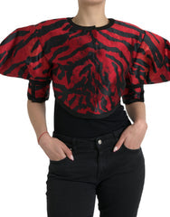Women's Black Red Patterned Cropped Coat Jacket And Clothing