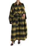 Women's Yellow Checkered Long Sleeve Coat Jacket Clothing