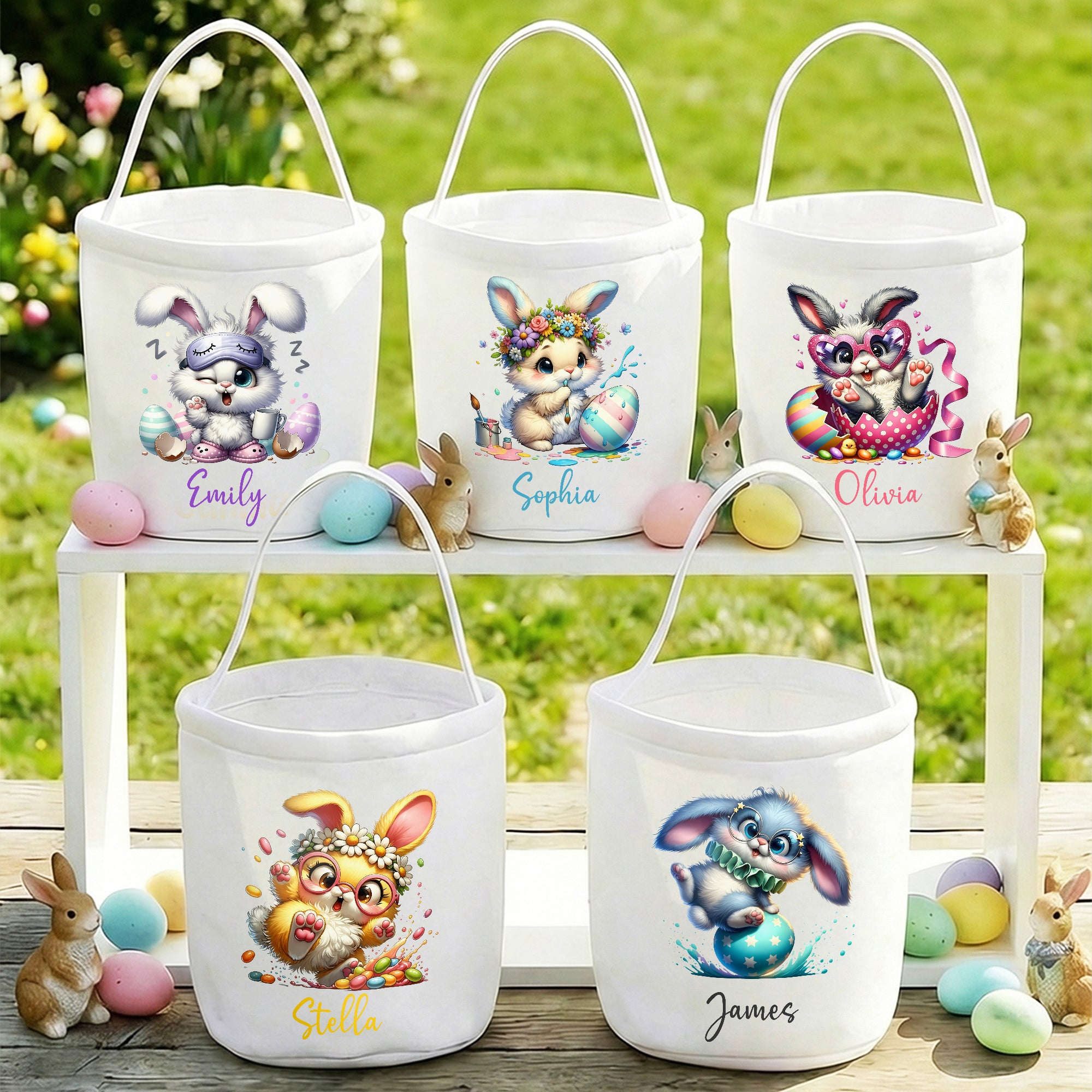 Conejito de Pascua personalizado de gran capacidad Cesta de Pascua de lona con nombre Fiesta de Pascua Regalo para niños Niñas