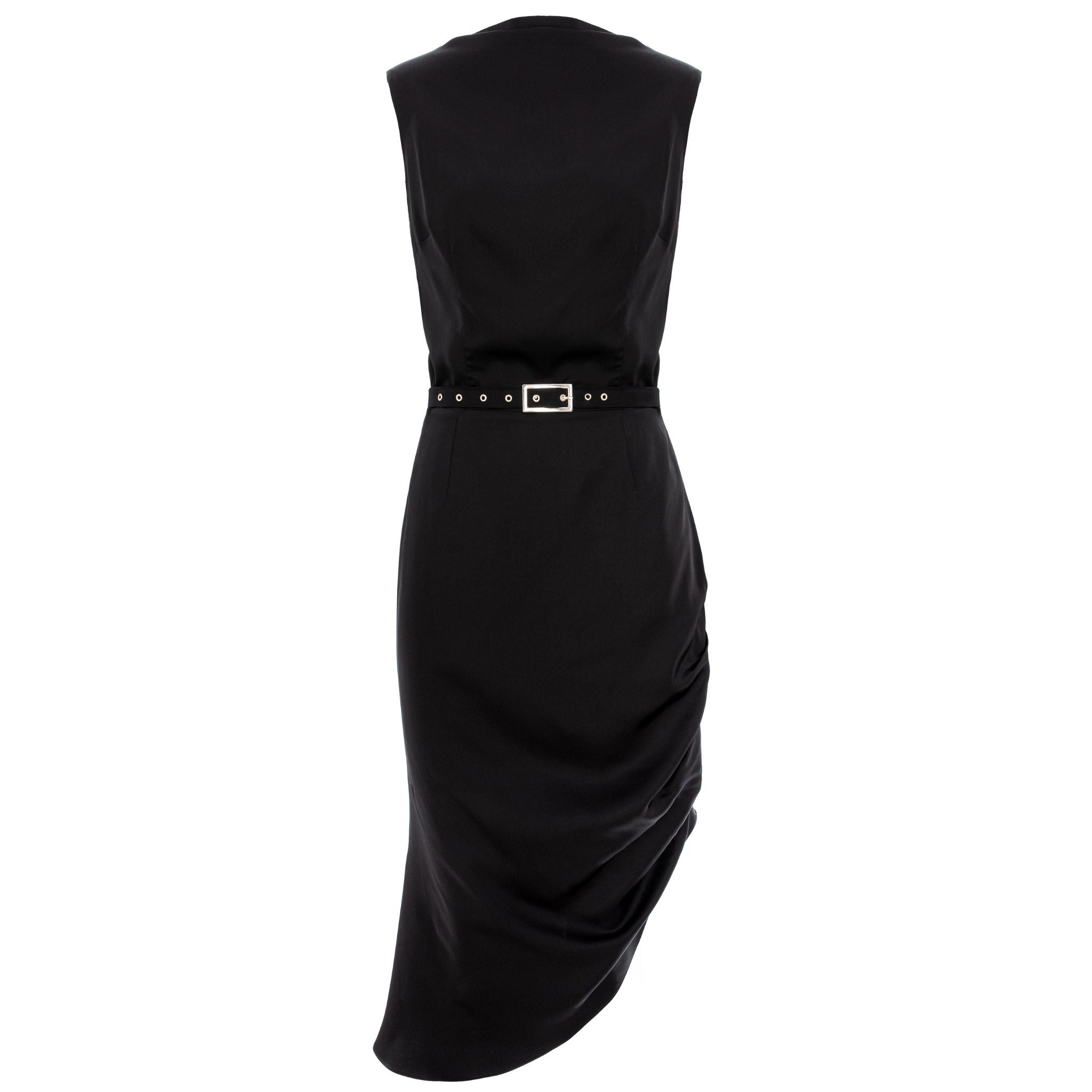 Cowl Neckline Asymmetric Viscose Midi Dress - Black