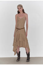 Heart-beating Invitation Lazy copper-ammonia rayon V-neck irregular adjustable mid-length suspender dress