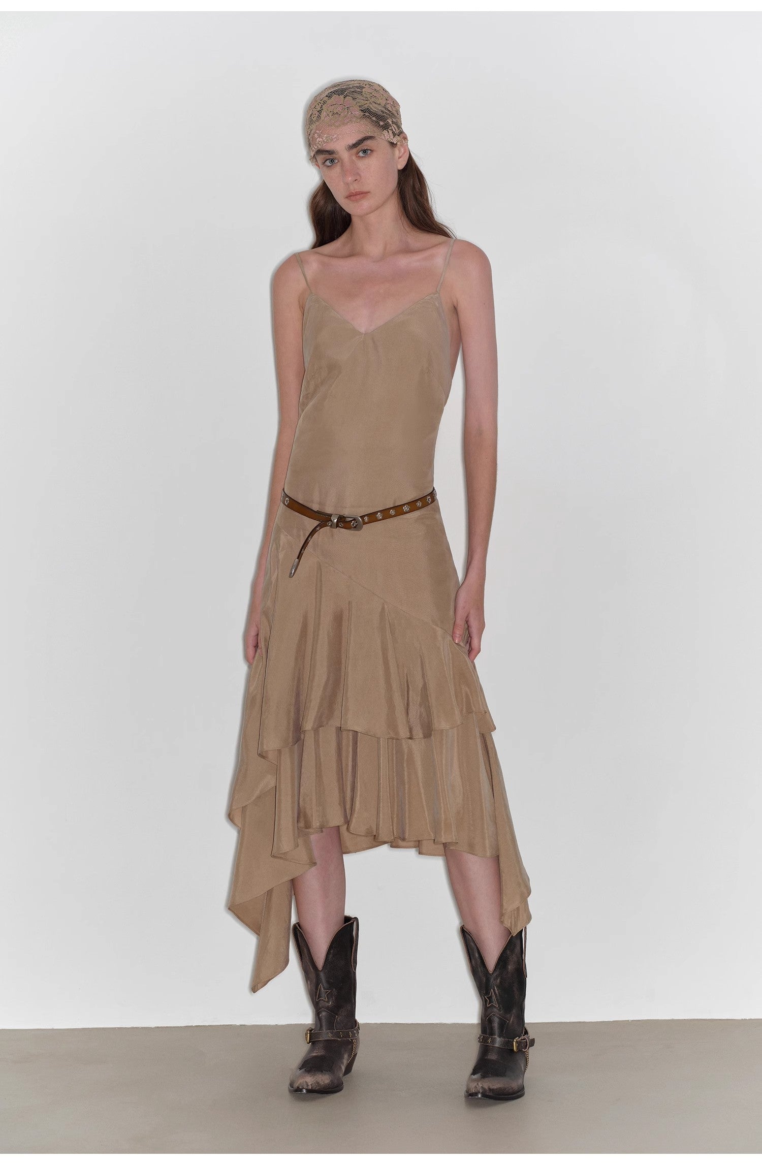 Heart-beating Invitation Lazy copper-ammonia rayon V-neck irregular adjustable mid-length suspender dress