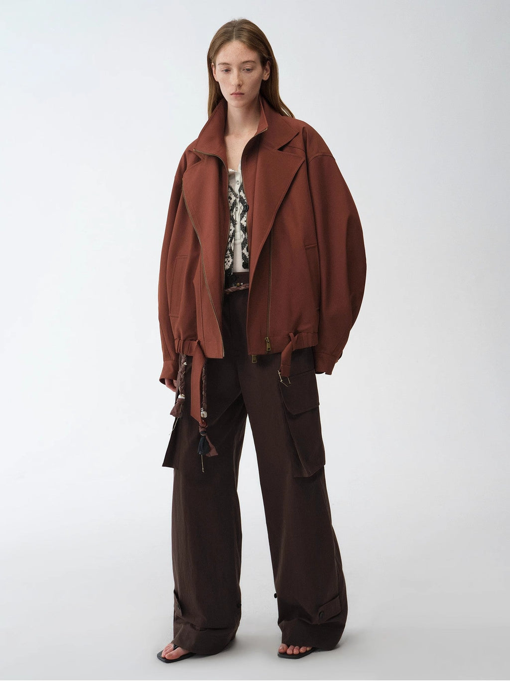 Leisure First Personalized three-dimensional large patch pocket straight wide-leg work trousers