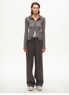 [FF×JW joint striped fabric] Slim-fitting crocheted lapel color-blocked striped comfortable wool knitted cardigan