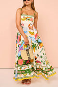 Spaghetti Strap Tropic Print Swing Maxi Vacation Dress