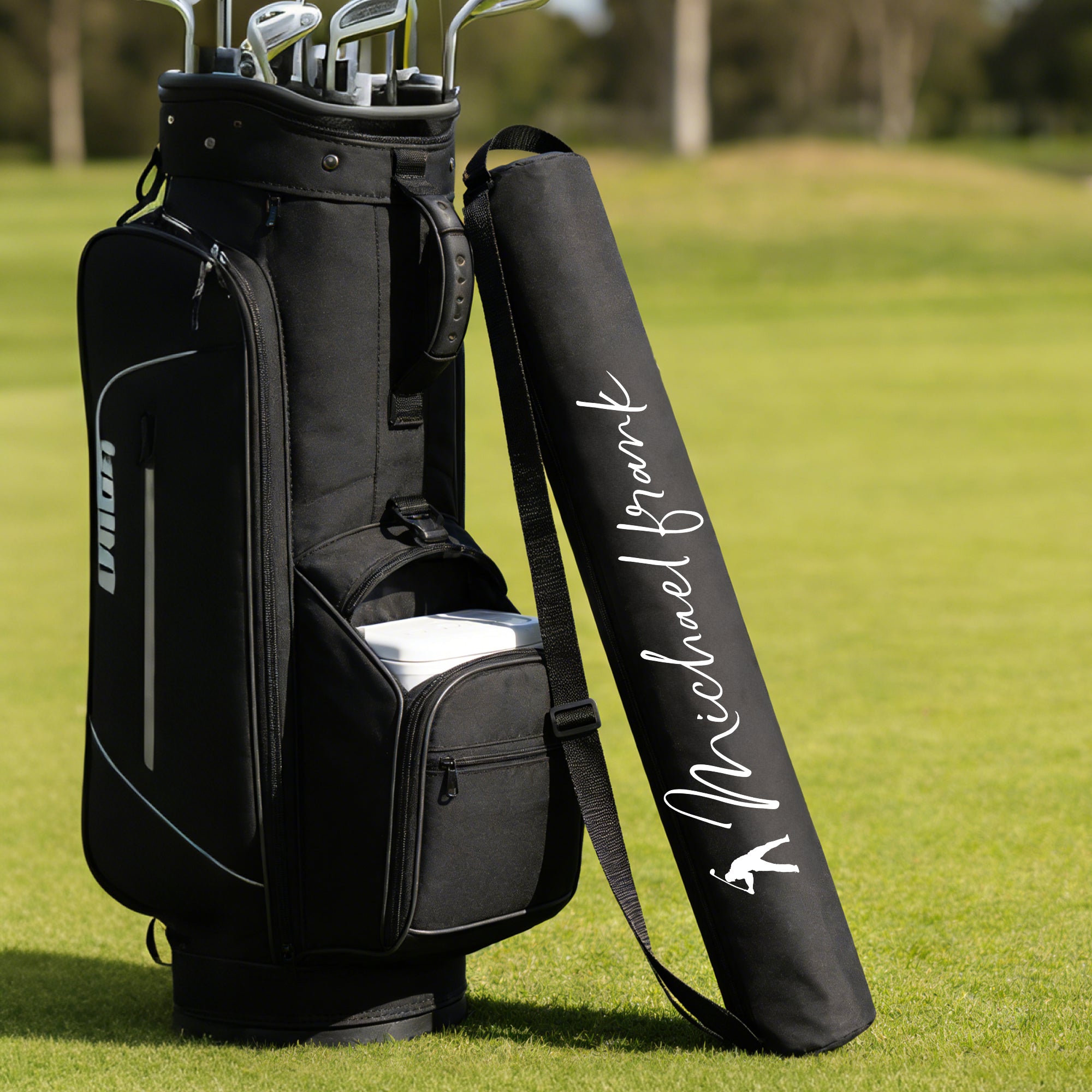 Bolsa isotérmica para cerveza personalizada con nombre Silueta de personaje de golf Accesorios deportivos Club de golf Regalo de cumpleaños para los amantes del golf
