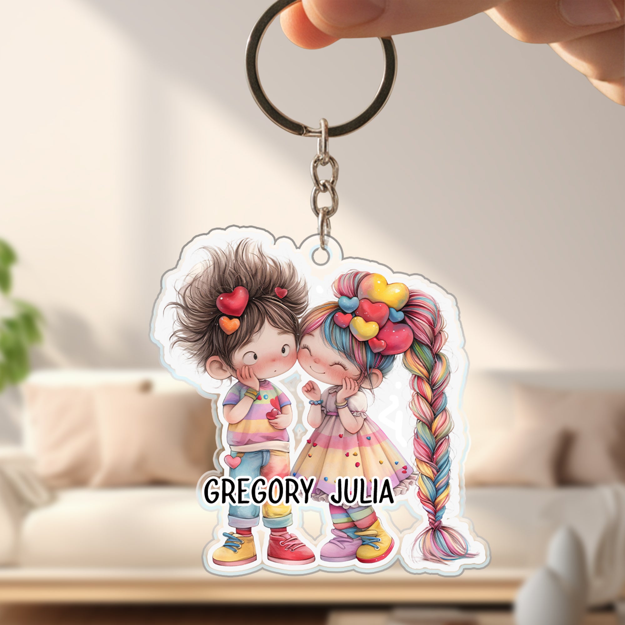 Llavero acrílico personalizado de dibujos animados con nombres Uso diario Regalo de San Valentín Aniversario para pareja Novio Novia