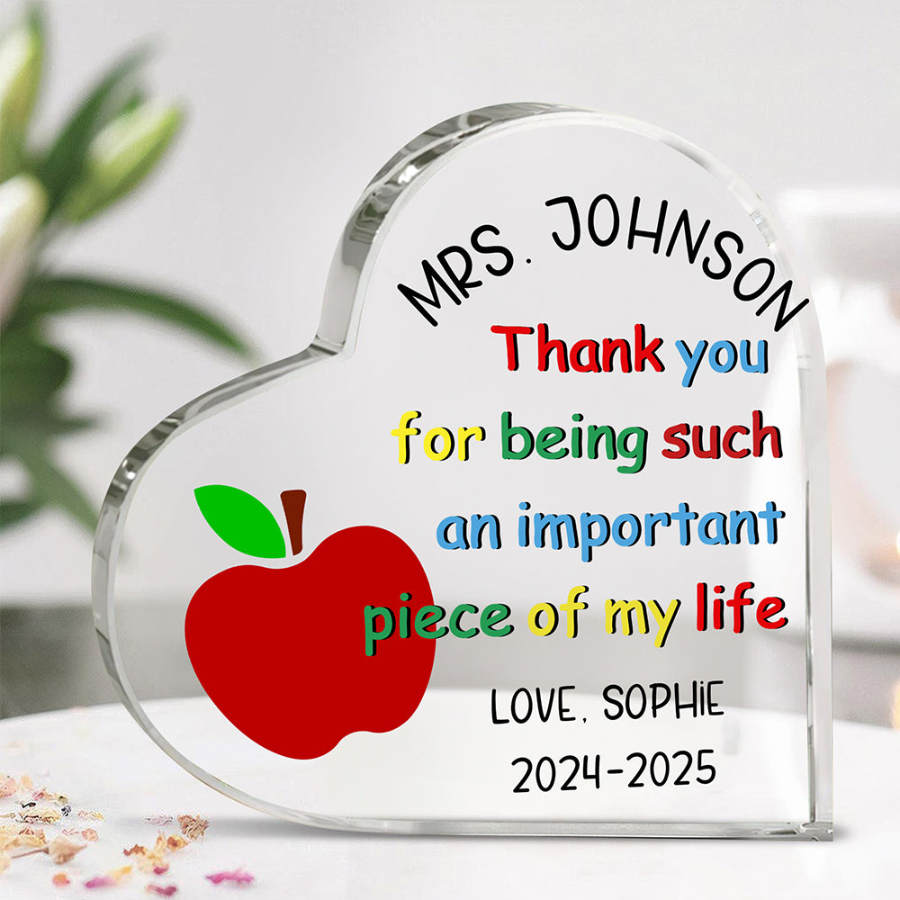 Placa acrílica personalizada Flor Lápiz Manzana Corazón con nombre Texto y fecha Día de la vuelta al cole Regalo de agradecimiento para profesores