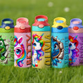 Botella de agua aislante con asa y pajita de silicona personalizada con nombre de dinosaurio, fantasía y unicornio para niños de 12 oz Regalo de cumpleaños de vuelta al cole para niño y niña