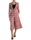 Women's Pink Floral Jacquard Slim Fit 2 Piece Suit