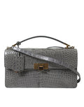 Women's Gray Exotic Leather Medium Shoulder Hand Purse Bag Alligator