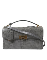 Women's Gray Exotic Leather Medium Shoulder Hand Purse Bag Alligator