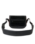 Women's Black Exotic Leather Shoulder Crossbody Camera Bag Crocodile