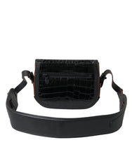 Women's Black Exotic Leather Shoulder Crossbody Camera Bag Crocodile