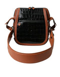 Women's Black Brown Exotic Skin Leather Vertical Crossbody Purse Bag And Crocodile